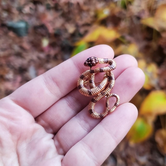 NWOT Gold & Brown Snake Brooch - Picture 4 of 5